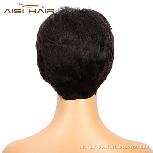 Aisi Hair Natural Looking Cheap Vendor Short Pixie Cut Regular Wave Black Brazilian Hair For Black Women Human Hair Wigs
